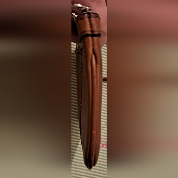 Vintage Y2K Fossil Tan Leather Boho Neutral Casual Wristlet Clutch Bag Keychain - Picture 5 of 8